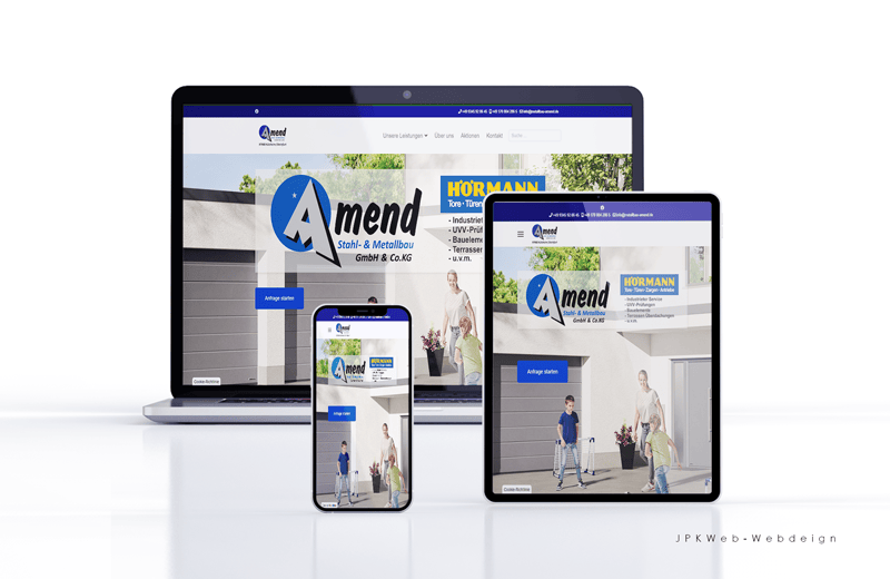Responsives Webdesign für Amend Stahl- & Metallbau GmbH & Co. KG – moderne Website für Metallbau, Stahlkonstruktionen und Toranlagen. Optimiert für Desktop, Tablet und Smartphone, entwickelt von JPKWeb-Webdesign für eine schnelle, benutzerfreundliche und SEO-optimierte Darstellung.