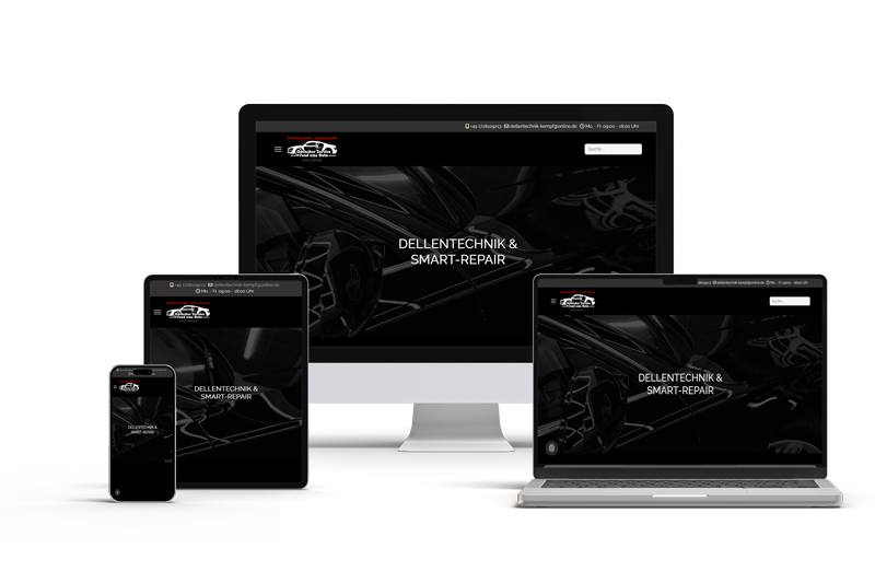 Dellentechnik Kempf Obernburg – neue responsive Website für Smart-Repair und Ausbeultechnik, dargestellt auf allen Geräten.